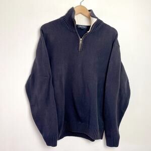 Nautica Cotton Quarter Zip Sweater Mens Large Navy Preppy Old Money Coastal CBK